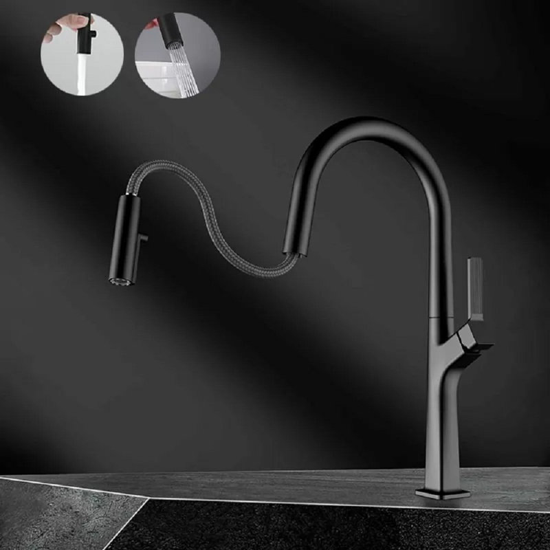Juno Commercial Black Deck Mounted Single Handle Pull Out Kitchen Faucet, Black