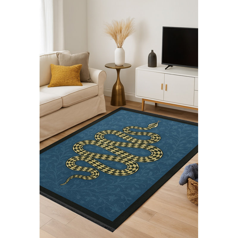 Tapis noir tissé à motif décoratif lavable Mosso, 3'3" x 4'11"