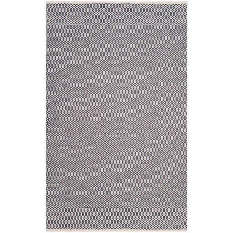 Tapis ivoire / bleu marine en coton tissé à plat à la main Bester, Rectangle 4 pi x 6 pi