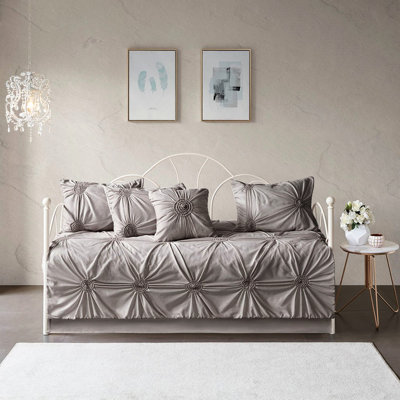6 Dark Gray Daybed Cover Featuring Puckered Diamond Pattern Reversible In With Cloud-shaped Pillow