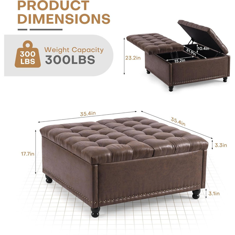 Upholstered Ottoman, Dark Brown