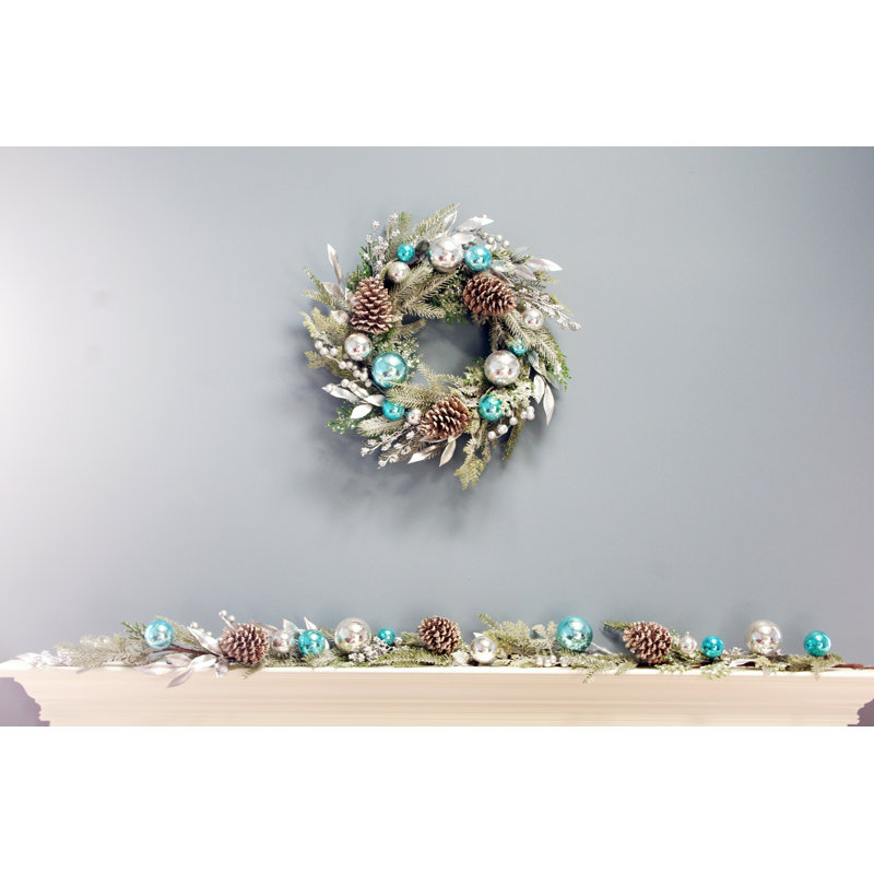 Couronne de pomme de pin, Bleu / Argent