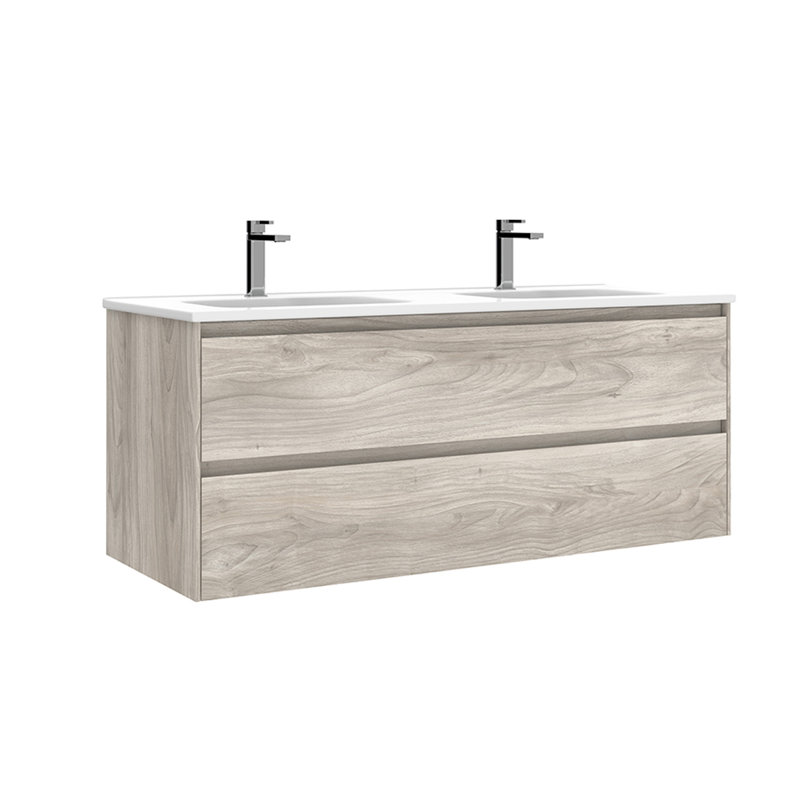 Ensemble de meuble-lavabo double mural 48 "Perla, Pin gris