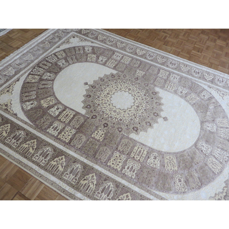 Tapis en laine ivoire/brun 7 pi 11 po x 11 pi 3 po one-of-kind à la main noué la Beane