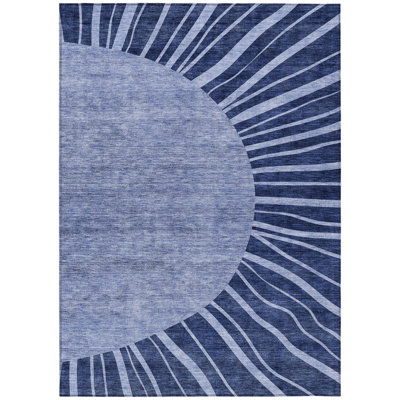 HomeRoots 10' X 14' Navy Blue And Sky Blue Abstract Washable Indoor Outdoor Area Rug
