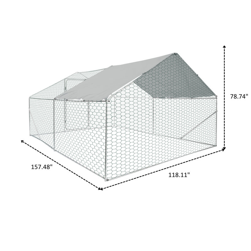 Poulailler en métal pour l'extérieur, H 78,74 po x l 157,48 po x P 118,11 po