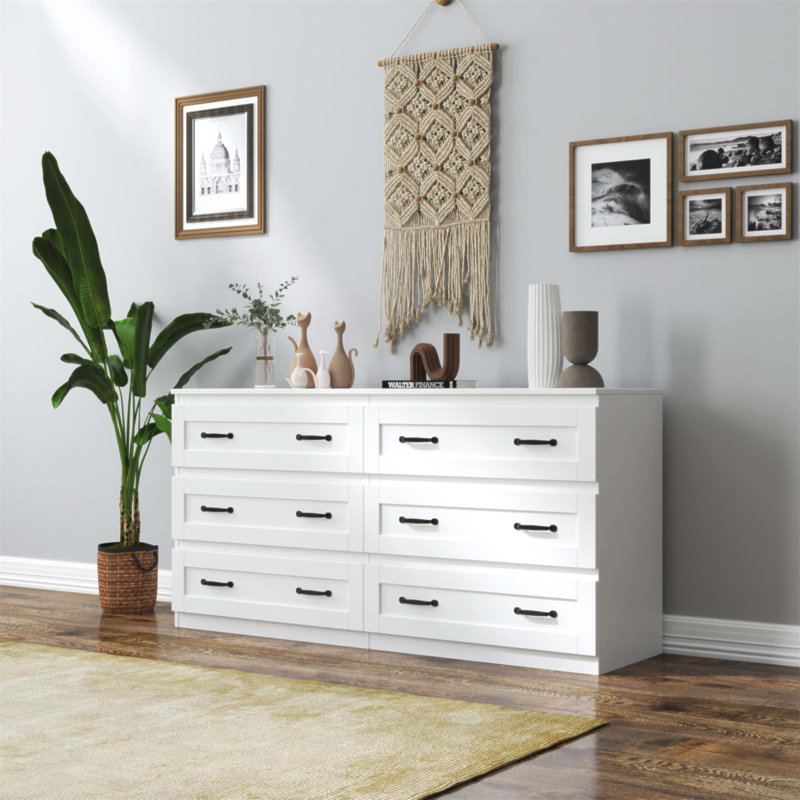 Armoire moderne avec 6 tiroirs, commode en bois pour le rangement et l'organisation dans le salon, la chambre à coucher ou le couloir