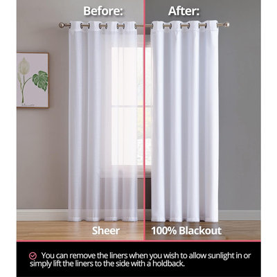 Blackout Curtain Liners, Sun & Heat Blocking Drapes, 1 Pair With Rings, Grayish White