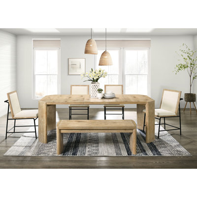 Banc de salle à manger 1pc, style contemporain, coins arrondis doux, finition chêne, bois d'hévéa massif, placage et bois d'ingénierie, l 50,5 po x P 16 po, H 18,5 po