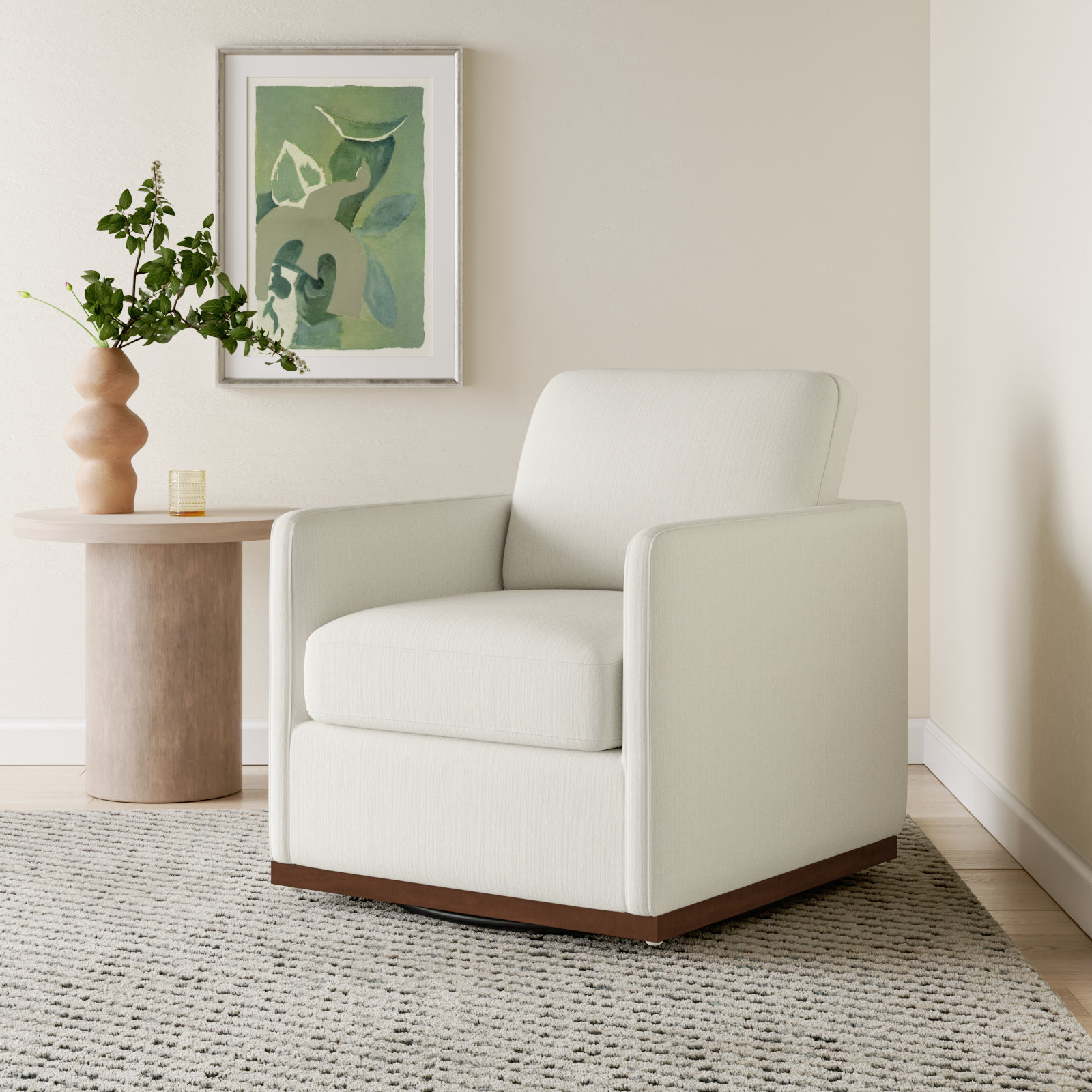 Bobbi Upholstered Swivel Armchair, Flannigan Cotton