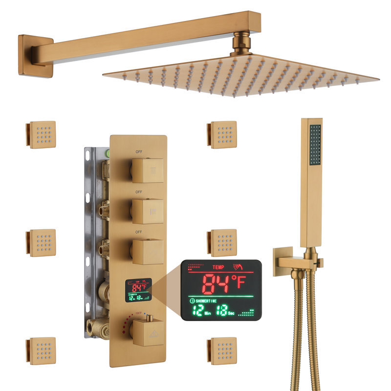 Brushed Gold Multi-head Wall Mounted Rain Shower System