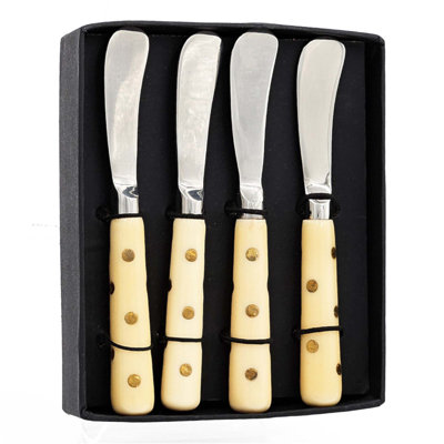 Stylish Alice Collection S/4 Spreaders with Resin Handles and Metallic Dots, Perfect for Elegant Table Settings and Gifting.