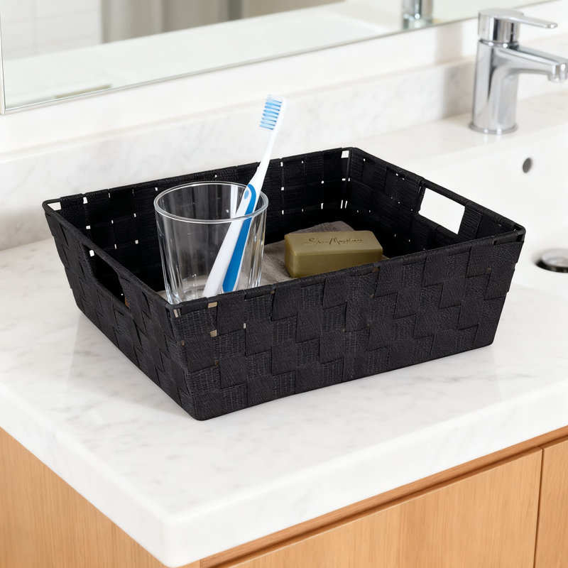 Heavy-Duty Rectangular Storage Basket With Built-In Handles, Steel Frame And Woven Polypropylene Fabric For Home Organization