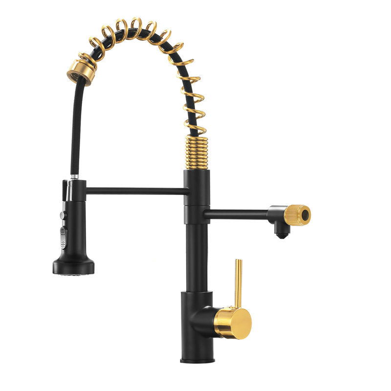 Robinet d'évier de cuisine - Robinet rétractable noir et or