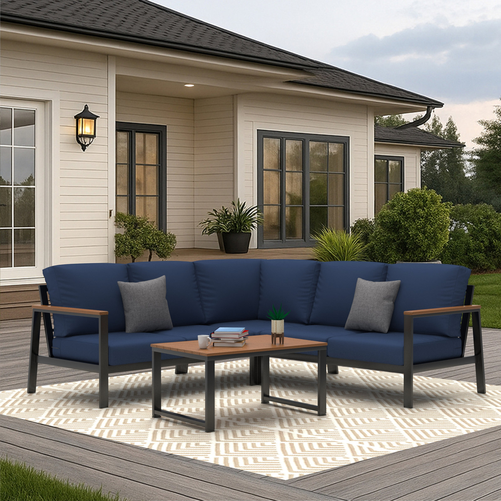 Townsend 87" Sunbrella® Patio Sofa, Geometric, Canvas Navy Sunbrella® Canvas