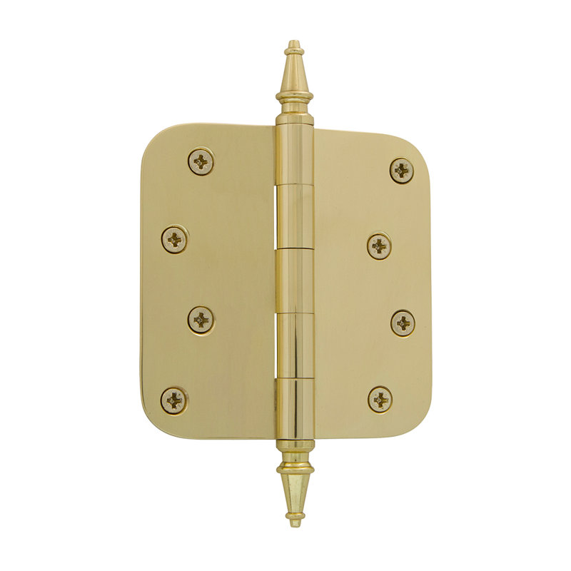 Nostalgic Warehouse 4" x 4" Steeple Tip Residential Hinge with 5/8" Radius Corners, Polished Brass
