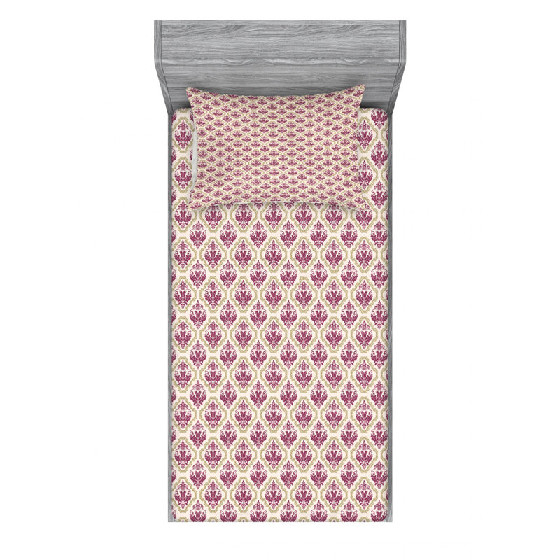 Microfiber Damask Sheet Set, Twin Sheet Set with Fitted Sheet