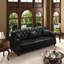 Canapé Chesterfield rembourré en similicuir avec garniture cloutée et accoudoirs roulés, canapé Mid-Century moderne capitonné avec boutons, inclus 6 coussins, noir-1221546765