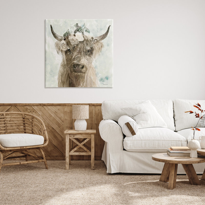 «Delicate Soft Buffalo with Floral Crown» par Stellar Design Studio - impression d'art graphique, H 36 po x l 36 po