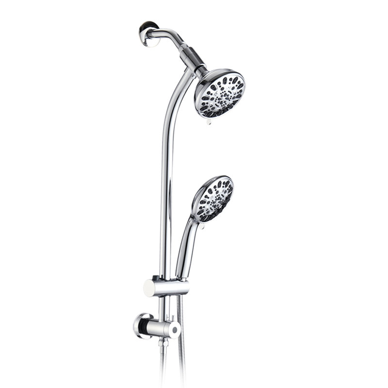 Système de pomme de douche à 7 réglages - Barre coulissante en acier inoxydable, double tête, fixation murale, pomme de douche à débit de 1,8 gallon par minute
