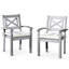 2 chaises de salle à manger d'extérieur en bois massif de couleur gris argenté pour un repas élégant en 2 avec un confort d'assise large