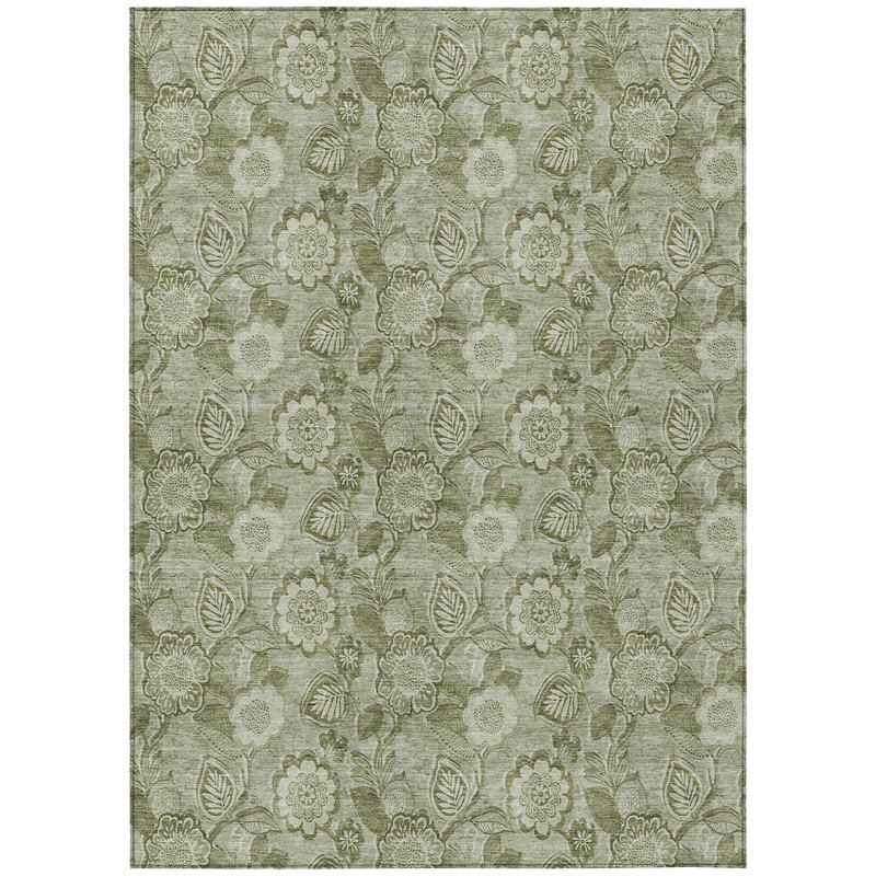 Machine Washable Indoor/Outdoor Xhevrie Aloe Rug, Rectangle 10' x 14'