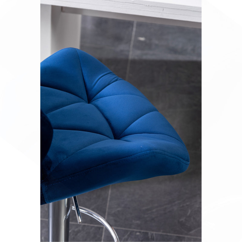 Breni Velvet Diamond Tufted Barstool, Set Of 2, Blue