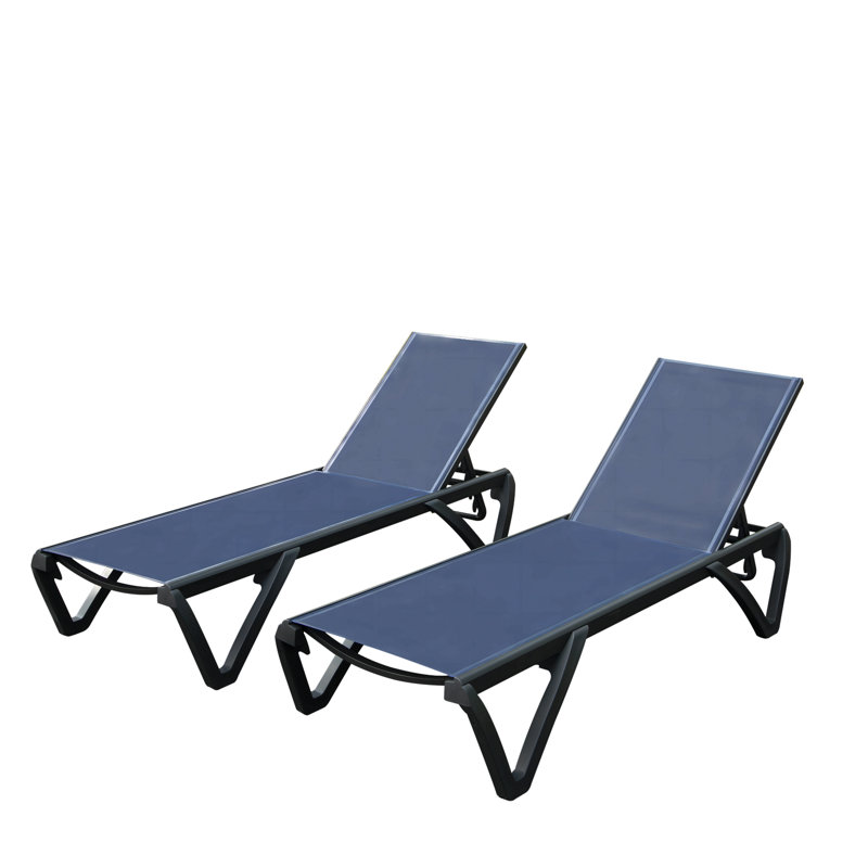 Outdoor Lounge Chair, 2 Pieces Aluminum Plastic Patio Chaise Lounge With 5 Position Adjustable Backrest And Wheels, All Weather Reclining Chair For Patio