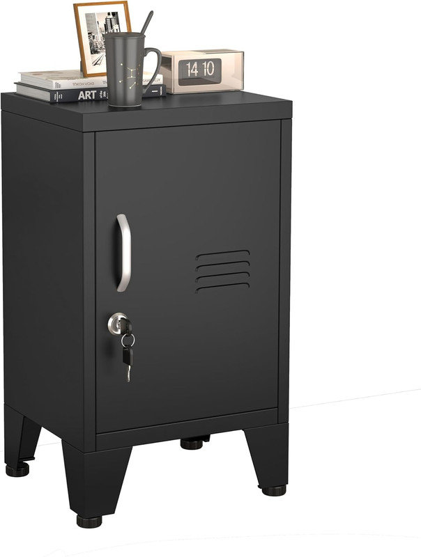Petite armoire de rangement en métal avec serrure et tablette réglable, Noir