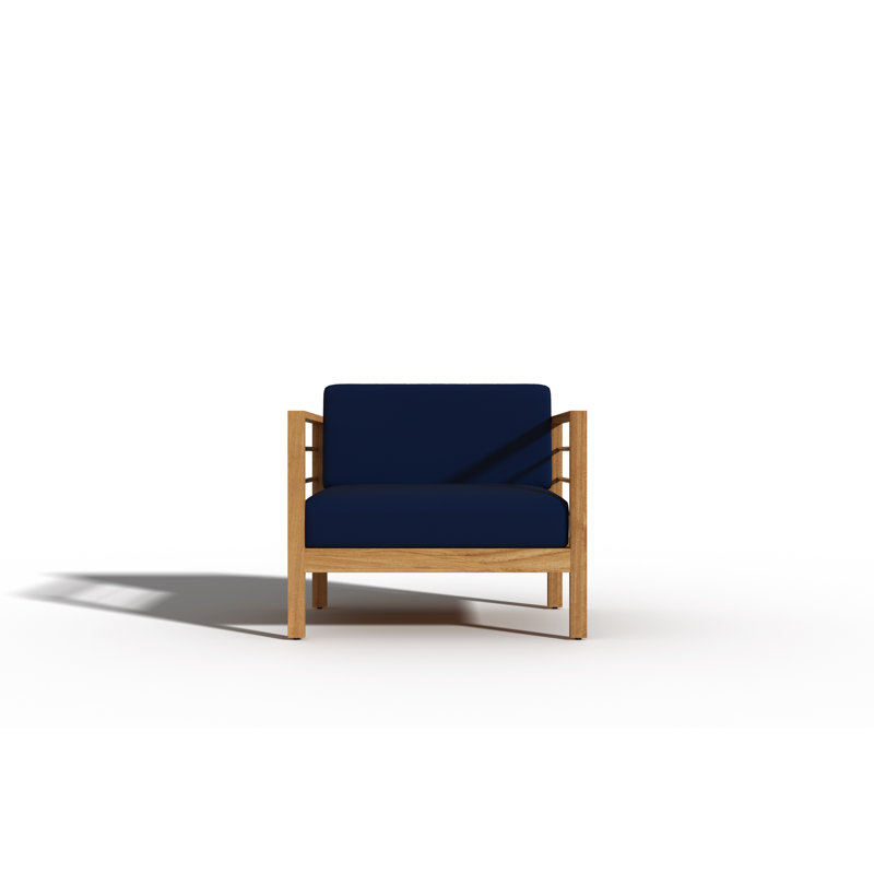 Fauteuil club d'extérieur en teck avec coussin Sunbrella Pollydore, Marine