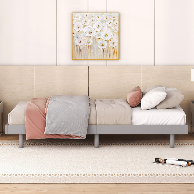 Modern Grey Twin Size Bed Frame With Floating Appearance In A Platform For Comfortable Rest