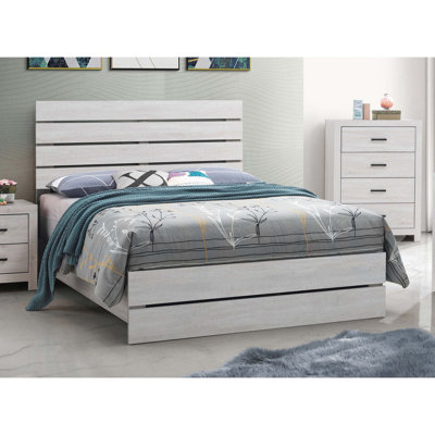 Geary Coastal White Eastern King Panel Bed, for Spacious and Stylish Bedroom Retreats with a Beachy Vibe