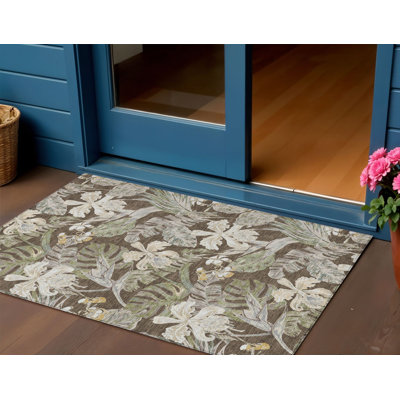 Tapis d'extérieur lavable à motif d'intérieur 3 pi x 5 pi brun et vert olive Fagundes