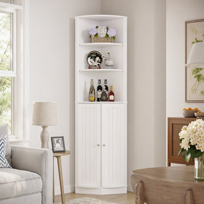 67" Tall Corner Cabinet With 2 Doors And Adjustable Shelves, Narrow Freestanding Storage Cabinet Organizer, Corner Storage Cabinets For Bathroom, Kitchen, Living Room, Bedroom, Laundry Room, White