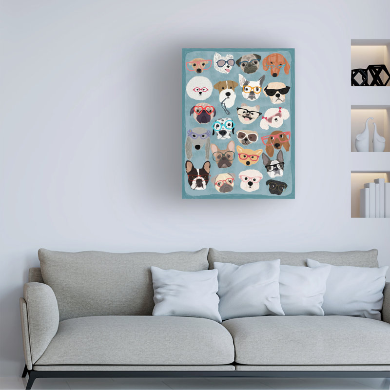 «Bolle», «Hanna Melin», chiens dans des verres sur toile, H 32 po x l 24 po x P 2 po