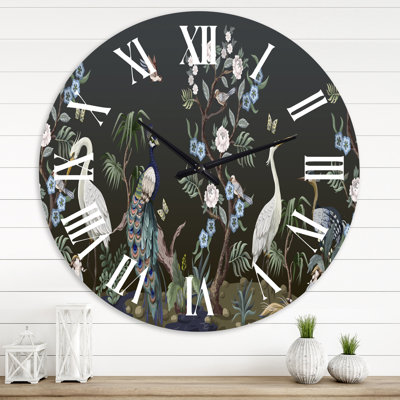 Chinoiserie With Birds and Peonies IV - Traditional wall clock
