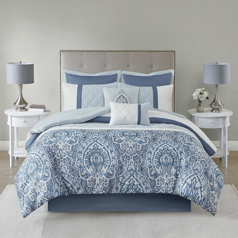 8 édredons, 2 coussins décoratifs, 1 coussin décoratif, 8 pièces lavables, style, rembourrage, taies décoratives,, Bleu