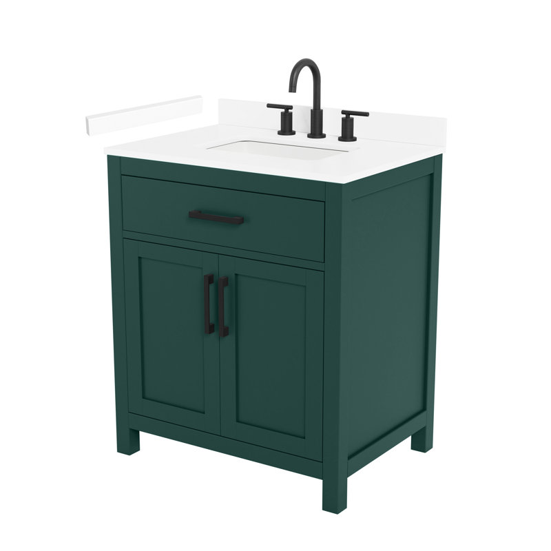 Ensemble de meuble-lavabo simple 30 po Beckett, Vert avec bordure noir mat, Comptoir en marbre de culture blanc