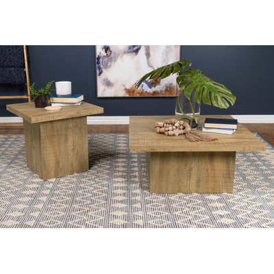 2-Piece Square Coffee Table Set with Sturdy Block Bases