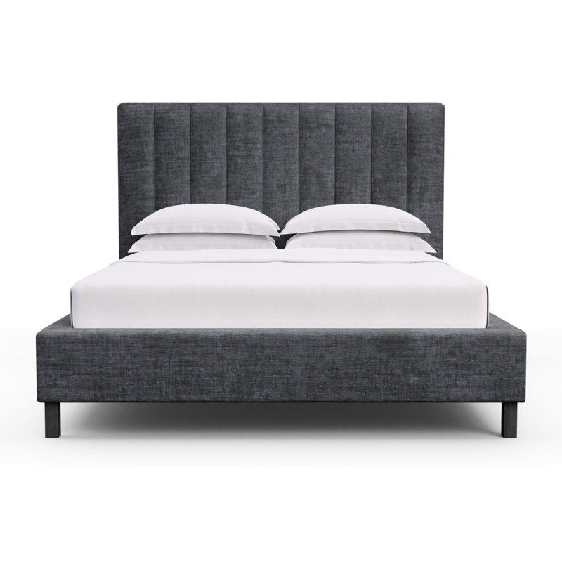 Highline Upholstered Bed, California King, Crushed Velvet Graphite, Ebony