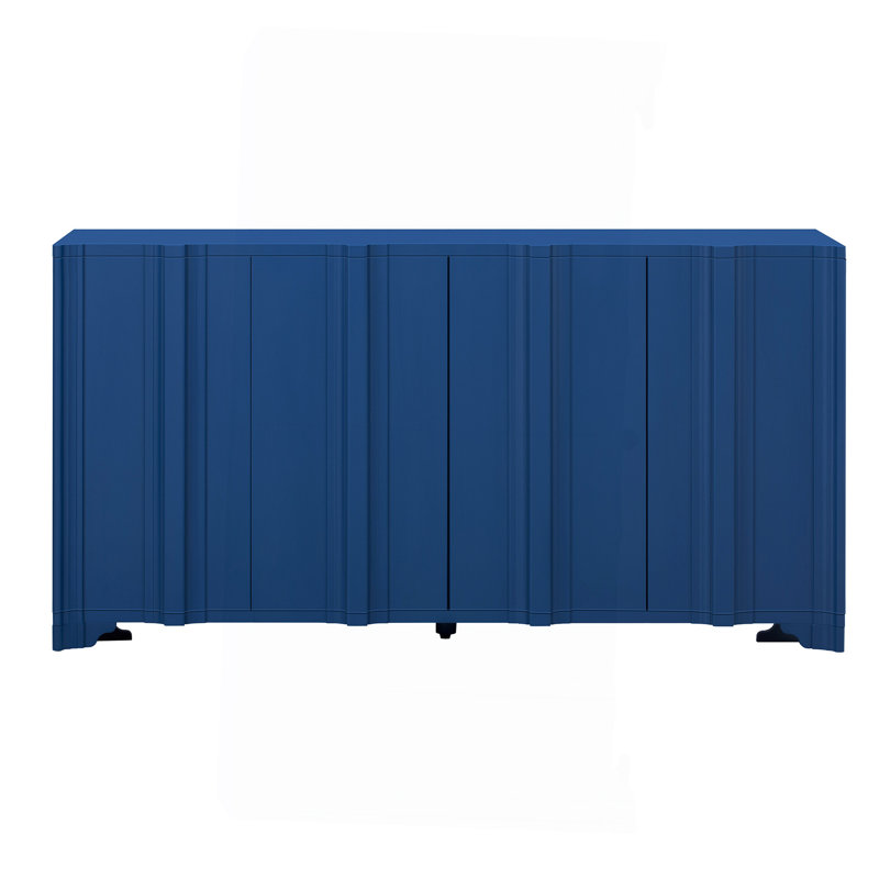 Sophisticated 4-Door Sideboard Adorned With Intricate Linear Accents And Luxurious Multi-Layered Pine Veneer Design Elements,Suitable For Living Rooms, Entrance And Study Rooms