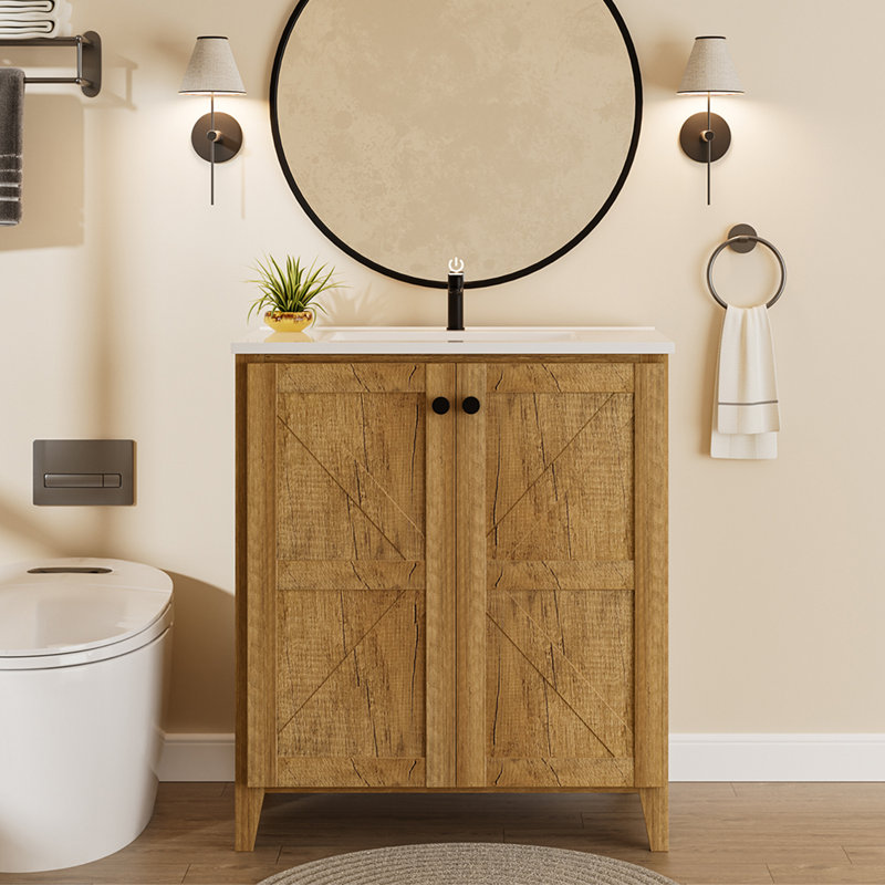 Meuble-lavabo autoportant 30 po avec lavabo en céramique, Chêne