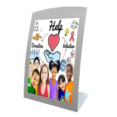Aidrick 11 x 17 Sign Holder for Tabletop, with Magnetic Lens, Curved - Silver