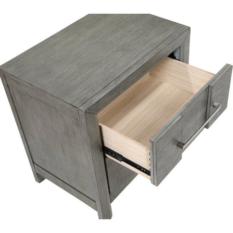2 Table de chevet grise avec poignées en bois de style contemporain