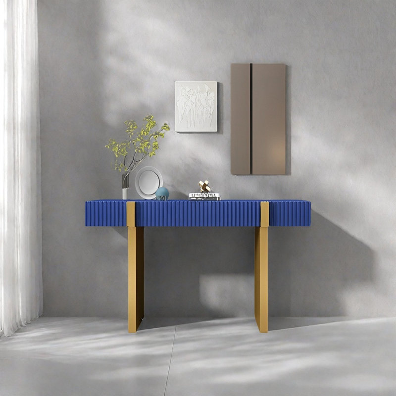 Console Modern Minimalist Art, Bleu, H 35,43 po x l 47,24 po x P 15,75 po, Or