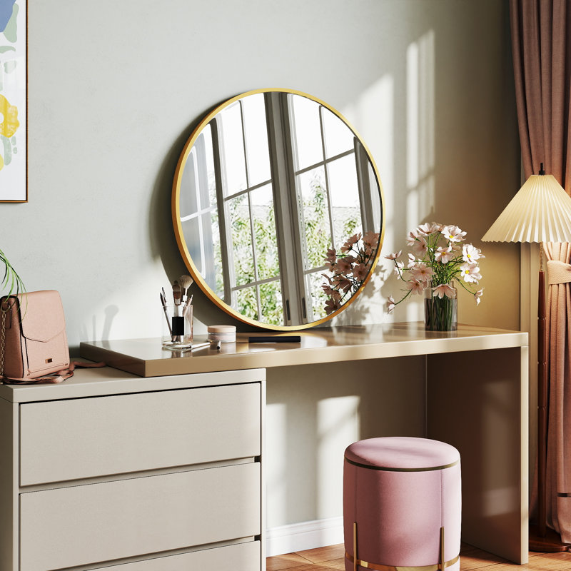 Wall Mounted Round Mirror With Aluminum Alloy Frame, Tempered Glass Round Mirror, 36" x 36", Brushed Brass