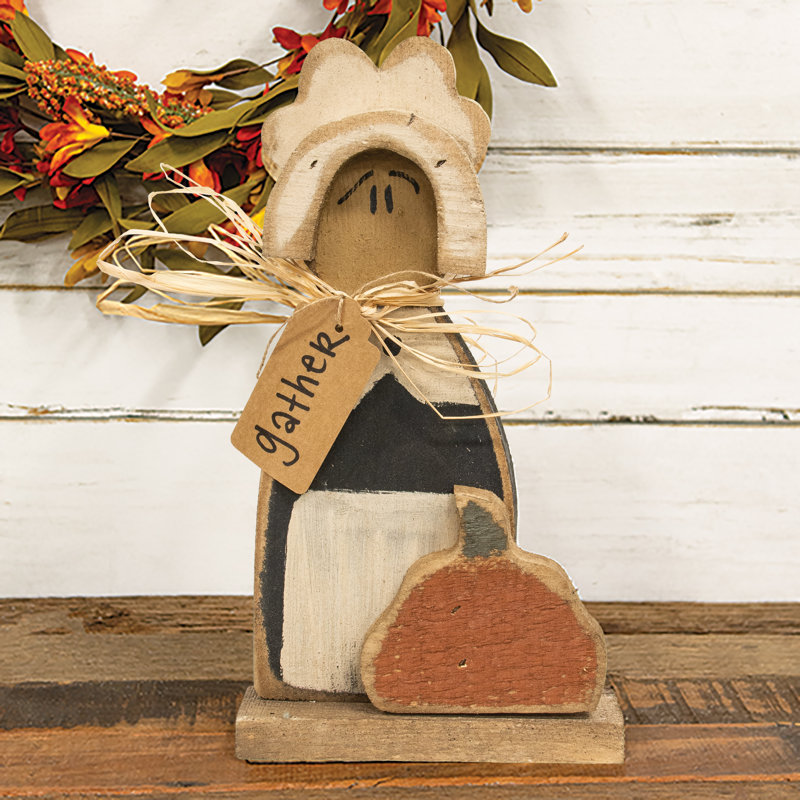 Rustic Wood Gather Ms. Pilgrim on Base - 14"H