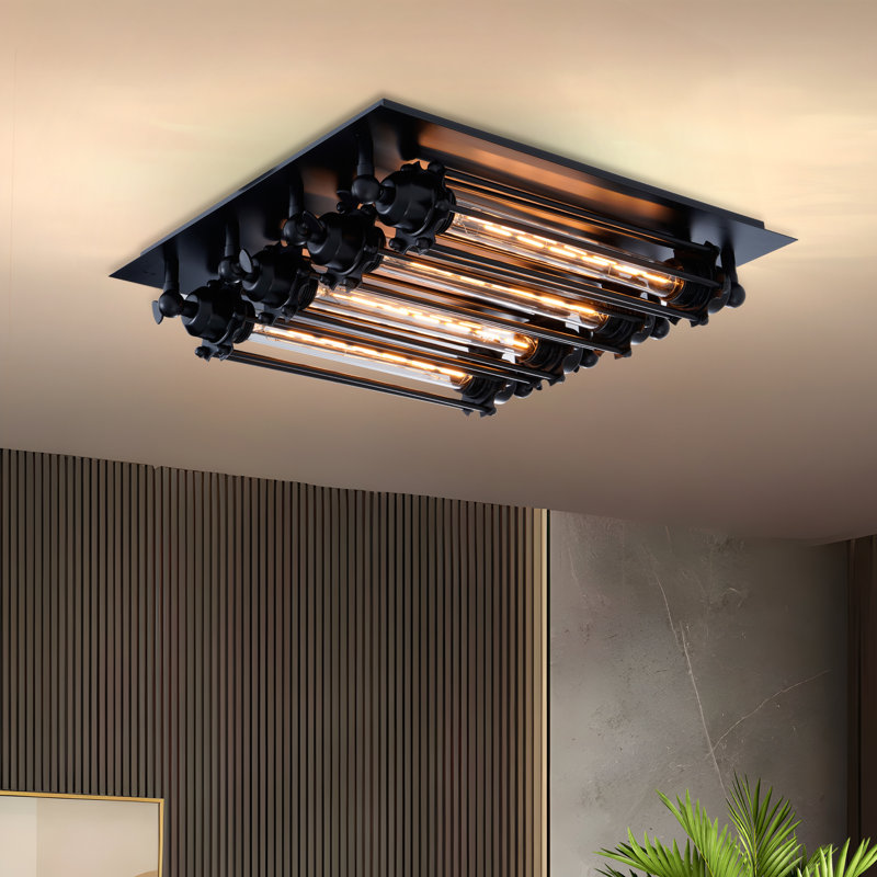 Jylisa Modern Industrial Black Rectangle Flush Mount Light for Hallway and Corridor