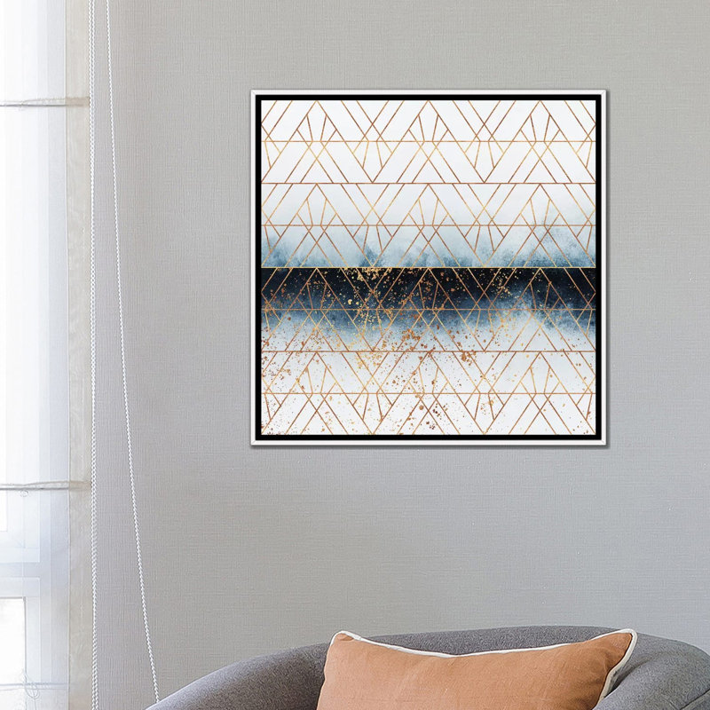 Bleu d’hiver géo par Elisabeth Fredriksson-reproduction d’art, Pas de tapis, Toile blanche encadrée