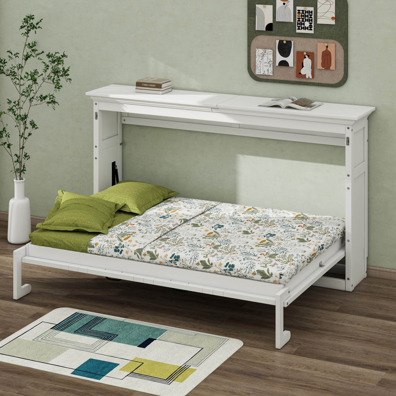 La base de lit de l'armoire de rangement Murphy peut être pliée en armoires A, Lit simple, Blanc
